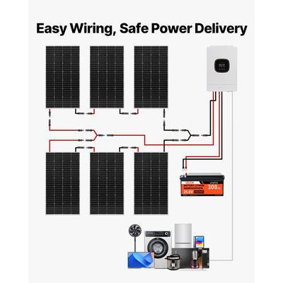 Πλήρες κιτ ηλιακής ενέργειας VEVOR 1200W 24V, 6 τεμάχια μονοκρυσταλλικά ηλιακά πάνελ 200W + μπαταρία LiFePO₄ 25,6V 300Ah + υβριδικός μετατροπέας 24V 3600W, κιτ ηλιακής ενέργειας υψηλής απόδοσης αυτόνομου δικτύου για μεγάλο σπίτι/υπόστεγο