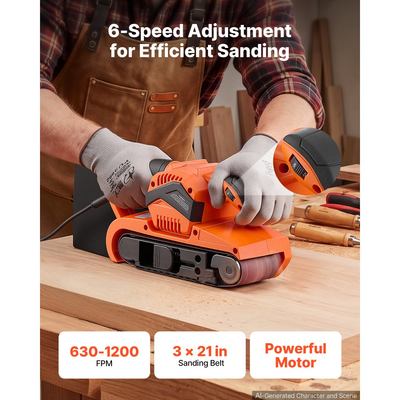 Τριβείο με ταινία VEVOR 750W 7,6 x 53,3 cm Τριβείο με ταινία ξυλουργικής 6 ταχύτητες 630-1200 FPM, Τριβείο χειρός και πάγκου 2 σε 1 με 2 σακούλες σκόνης, 10 τεμάχια ταινιών λείανσης και 2 σφιγκτήρες για ξυλουργικές εργασίες