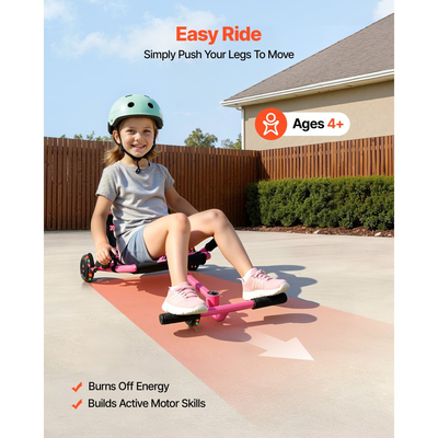 VEVOR Ride on Scooter 68 kg Swing Side-to-Side για εκπληκτική οδήγηση Ροζ, για ηλικίες 4+, Powered by Zig-Zag Motion, Ride on παιχνίδι με 3 ρυθμιζόμενα μήκη, Μοχλός φρένου, Σκληρή επιφάνεια για εσωτερικούς και εξωτερικούς χώρους
