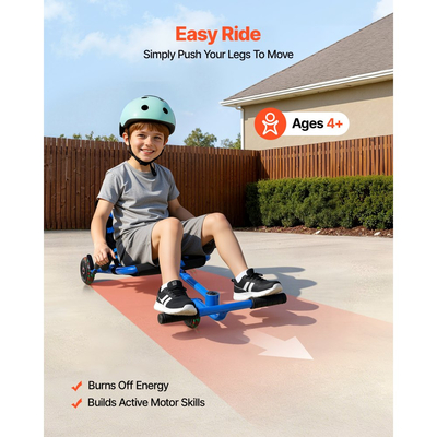 VEVOR Ride on Scooter 68 kg Swing Side-to-Side για εκπληκτική οδήγηση Μπλε, για ηλικίες 4+, Powered by Zig-Zag Motion, Ride on παιχνίδι με 3 ρυθμιζόμενα μήκη, Μοχλός φρένου, Σκληρή επιφάνεια για εσωτερικούς και εξωτερικούς χώρους