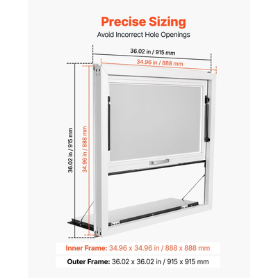 VEVOR Concession Window Πτυσσόμενο Ράφι 915x915mm από Κράμα Αλουμινίου, για Φορτηγό Τροφίμων, Έως 85 Μοίρες, με Πόρτα Τέντας και Γάντζο Σύρσης, Ανθεκτικό στο Νερό της Βροχής