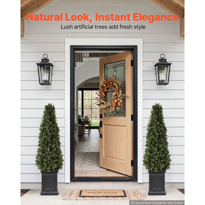 Τεχνητό φυτό VEVOR Boxwood Topiary 1000 mm Σετ 2 τεμαχίων με ανθεκτική γλάστρα, ψεύτικα δέντρα PE υψηλής ποιότητας, ψεύτικο πράσινο φυτό εσωτερικού και εξωτερικού χώρου όλο το χρόνο για μπροστινή πόρτα, είσοδο, βεράντα, μπαλκόνι, αίθριο, κήπο