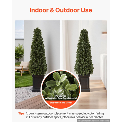 Τεχνητό φυτό VEVOR Boxwood Topiary 1000 mm Σετ 2 τεμαχίων με ανθεκτική γλάστρα, ψεύτικα δέντρα PE υψηλής ποιότητας, ψεύτικο πράσινο φυτό εσωτερικού και εξωτερικού χώρου όλο το χρόνο για μπροστινή πόρτα, είσοδο, βεράντα, μπαλκόνι, αίθριο, κήπο