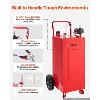 VEVOR 113,6L Fuel Gas Caddy, από ανθρακούχο χάλυβα, φορητή δεξαμενή αποθήκευσης μεταφοράς καυσίμου με ηλεκτρική αντλία και 2 τροχούς, δοχείο βενζίνης ντίζελ, για αυτοκίνητα, χλοοκοπτικά, ATV, σκάφη, μοτοσικλέτες, κόκκινο