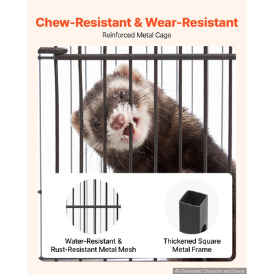 Μεταλλικό κλουβί για μικρά ζώα VEVOR, 101 cm, 3 επιπέδων, με ρολό, με ρόδες, 13,97 mm απόσταση μεταξύ καλωδίων, μεγάλα κλουβιά με αιώρα, ράμπες, δίσκο και πόρτες για κουνάβια, τσιντσιλά, ζαχαρόπαπια, ινδικά χοιρίδια, κουνέλια