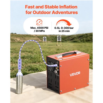 Αεροσυμπιεστής VEVOR PCP 4500PSI PCP Συμπιεστής Αεροβόλου & Εξωτερικός Μετατροπέας, Χειροκίνητη Διακοπή 350W DC12V/AC230V Φορητοί Συμπιεστές Φούρνου Paintball για Αεροβόλο, Μπουκάλι Καταδύσεων