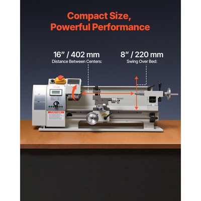 Τόρνος Μεταλλικών VEVOR 220 x 402 mm 650W Επιτραπέζιος Τόρνος Μεταβλητής Ταχύτητας, Μέγιστη Ταχύτητα 2500 RPM με Μεταλλικό Γρανάζι, Αναστρέψιμη Κατεύθυνση, 14 Μετρικά 10 Imperial Σπειρώματα, για Τόρνευση Ακριβείας Μετάλλου