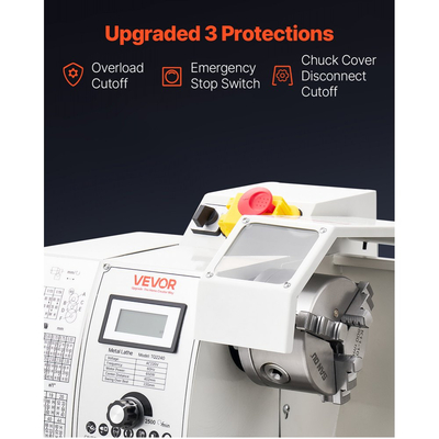 Τόρνος Μεταλλικών VEVOR 220 x 402 mm 650W Επιτραπέζιος Τόρνος Μεταβλητής Ταχύτητας, Μέγιστη Ταχύτητα 2500 RPM με Μεταλλικό Γρανάζι, Αναστρέψιμη Κατεύθυνση, 14 Μετρικά 10 Imperial Σπειρώματα, για Τόρνευση Ακριβείας Μετάλλου