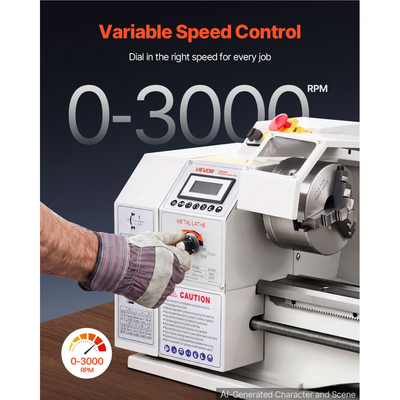 Τόρνος Μεταλλικών VEVOR 220 x 762 mm 1100W Επιτραπέζιος Τόρνος Μεταβλητής Ταχύτητας, Μέγιστη Ταχύτητα Άξονα 3000RPM, με Μεταλλικό Γρανάζι, Κινητήρας Χωρίς Ψήκτρες, 8 Μετρικά Σπειρώματα Imperial, για Μεταλλουργική Κατεργασία, Σπειροτόμηση, Τόρνευση