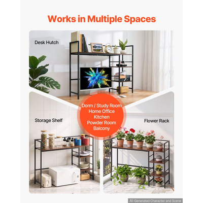 Βιβλιοθήκη VEVOR Επιτραπέζια θήκη αποθήκευσης 4 επιπέδων για γραφείο υπολογιστή, μεταλλικό πλαίσιο και ξύλινο ράφι, με αντιολισθητικά πόδια, πολλαπλών χρήσεων οργανωτής αποθήκευσης για κοιτώνα, σπίτι και γραφείο
