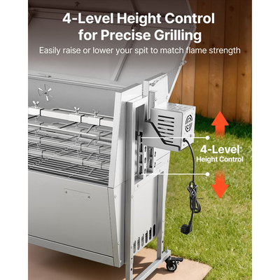 VEVOR Σούβλα 38W BBQ Εξωτερική Σούβλα Χοιρινού & Αρνιού, Σούβλα Κάρβουνου με Χωρητικότητα 60 kg, Ρόδες & Ύψος 4 Επιπέδων, Κιτ Ηλεκτρικής Σούβλας από Ανοξείδωτο Ατσάλι για Κάμπινγκ Εξωτερικού Χώρου