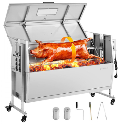 VEVOR Σούβλα 38W BBQ Εξωτερική Σούβλα Χοιρινού & Αρνιού, Σούβλα Κάρβουνου με Χωρητικότητα 60 kg, Ρόδες & Ύψος 4 Επιπέδων, Κιτ Ηλεκτρικής Σούβλας από Ανοξείδωτο Ατσάλι για Κάμπινγκ Εξωτερικού Χώρου