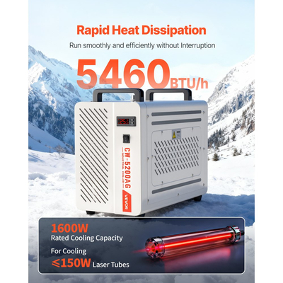 Βιομηχανικός Ψύκτης Νερού VEVOR, 1600W, Βιομηχανικό Σύστημα Ψύξης Ψύκτη Νερού με Συμπιεστή, Χωρητικότητα Δεξαμενής 7 L, Μέγιστη Ροή 13 L/min, Ψύκτης Laser, για Μηχανή Χάραξης & Κοπής Σωλήνων Laser CO2