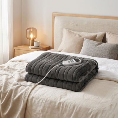 ΗΛΕΚΤΡΙΚΗ ΚΟΥΒΕΡΤΑ FLEECE ΓΚΡΙ 1,80Χ1,30m, 10 ΡΥΘΜΙΣΕΙΣ ΘΕΡΜΟΚΡΑΣΙΑΣ, LED ΟΘΟΝΗ, ΧΡΟΝΟΔΙΑΚΟΠΤΗΣ 1-9Ω, ΠΛΕΝΟΜΕΝΗ, 130W