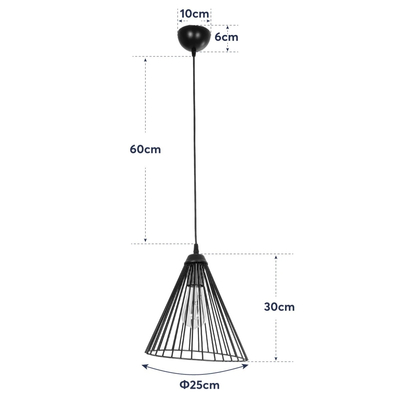 GLOBOSTAR® ARCWIRE LE-203-0015 Μοντέρνο Κρεμαστό Φωτιστικό Οροφής με Ντουί 1 x E27 AC 220-240V IP20 - Μαύρο - Μ25 x Π25 x Υ30cm