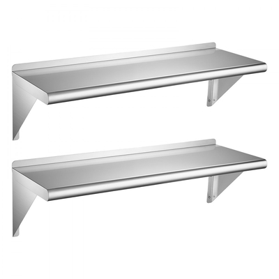 Ράφι VEVOR από ανοξείδωτο ατσάλι 305 x 914 mm, 2 τεμάχια, επιτοίχια πλωτή θήκη, βαρέως τύπου επαγγελματικά ράφια με στηρίγματα, χωρητικότητα 136 kg, εύκολο καθάρισμα για εστιατόριο, κουζίνα σπιτιού, γκαράζ