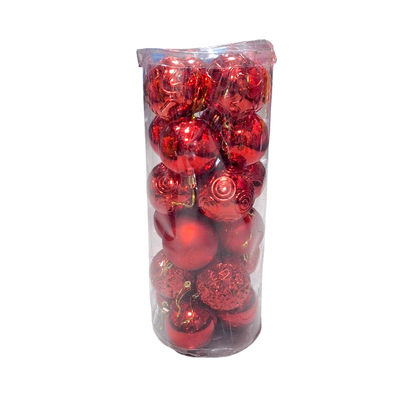 Σετ Χριστουγεννιάτικες μπάλες - 8cm - 24pcs - 326093 - Red