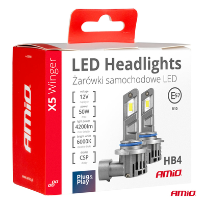 Amio - HB4 12V 50W 6.000K 4200LM CSP LED CAN-BUS SERIES X5 WINGER 2ΤΕΜ. (03949/AM)