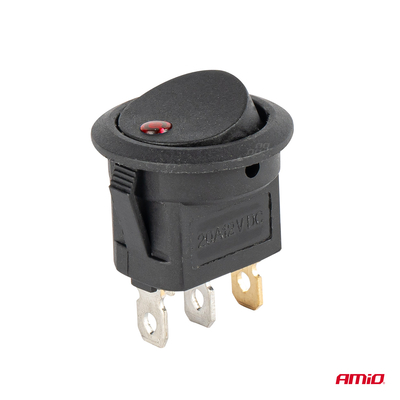 Amio - ΔΙΑΚΟΠΤΗΣ 12V ON/OFF ΣΤΡΟΓΓΥΛΟΣ ΜΕ 3 ΕΠΑΦΕΣ ΚΟΚΚΙΝΟ LED - 1 τεμ. (03961/AM)
