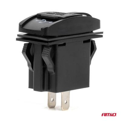 Amio - Πρίζα με 2 Θύρες USB και Καπάκι 12/24V Αδιάβροχη Μακρόστενο Σχήμα με Κόκκινο LED Φως Μαύρη - 1 τεμ. (04228/AM)