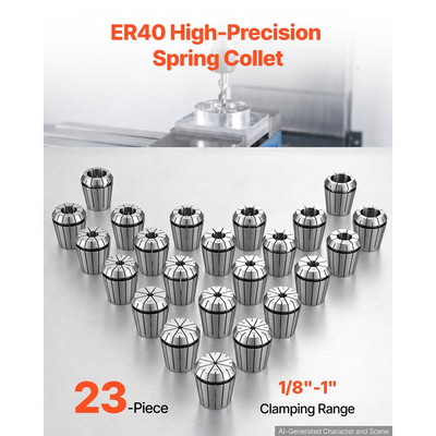 Σετ κόλετ VEVOR ER40 Σετ τσοκ κόλετ ελατηρίου ER40 1/8"-1" 23 τεμαχίων, για φρέζες CNC και πρέσες τρυπανιών, εργαλείο τσοκ ακριβείας TIR υψηλής συγκέντρωσης 0,0006" με θήκη αποθήκευσης, κράμα χάλυβα