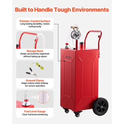 VEVOR 113,6L Fuel Gas Caddy, από ανθρακούχο χάλυβα, φορητή δεξαμενή αποθήκευσης μεταφοράς καυσίμου με χειροκίνητη αντλία και 4 τροχούς, δοχείο δοχείων βενζίνης ντίζελ, για αυτοκίνητα, χλοοκοπτικά, ATV, σκάφη, μοτοσικλέτες, κόκκινο