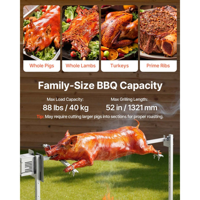 Ηλεκτρικό κιτ σούβλας VEVOR Rotisserie Grill 8 επιπέδων ύψους, κιτ σούβλας BBQ με χωρητικότητα φορτίου 88 λίβρες, μοτέρ 38W, κιτ αυτόματου ψησίματος από ανοξείδωτο ατσάλι για πάρτι