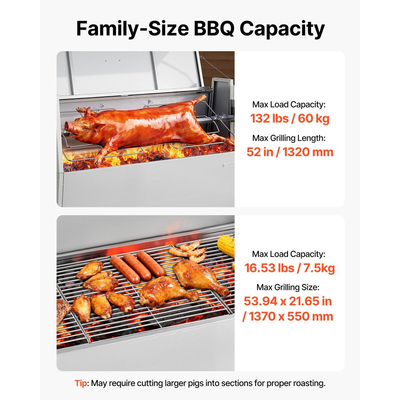 Ψησταριά VEVOR 38W BBQ εξωτερικού χώρου για σούβλα χοίρων και αρνιών, Ψησταριά κάρβουνου με χωρητικότητα 60kg, ροδάκια και ύψος 4 επιπέδων, κιτ σούβλας από ανοξείδωτο ατσάλι για κάμπινγκ και πάρτι σε εξωτερικούς χώρους