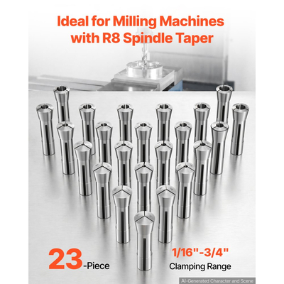 Σετ κόλετ VEVOR R8 1/16"-3/4" 23 τεμαχίων R8 σετ κόλετ φρέζας ακριβείας, για φρέζες, πρέσες τρυπανιών, 0,0008" TIR υψηλής συγκέντρωσης, εργαλείο τσοκ τόρνου με ετικετημένο κουτί αποθήκευσης, κράμα χάλυβα