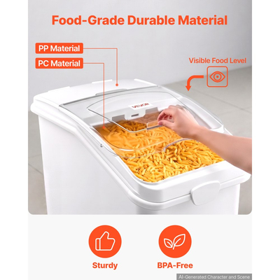 Δοχείο αποθήκευσης ρυζιού VEVOR 120 L/31,7 Gal 90 kg, δοχείο διανομής τροφής για σκύλους, για οργάνωση ντουλαπιού κουζίνας, μεγάλο δοχείο αλευριού για δημητριακά, δοχείο τροφής για κατοικίδια με ρόδες, κουτάλα, συρόμενο καπάκι