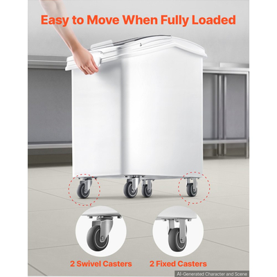 Δοχείο αποθήκευσης ρυζιού VEVOR 120 L/31,7 Gal 90 kg, δοχείο διανομής τροφής για σκύλους, για οργάνωση ντουλαπιού κουζίνας, μεγάλο δοχείο αλευριού για δημητριακά, δοχείο τροφής για κατοικίδια με ρόδες, κουτάλα, συρόμενο καπάκι