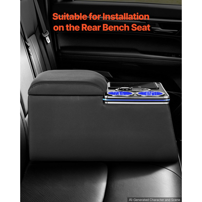 Κεντρική κονσόλα πίσω καθίσματος VEVOR Universal με ατμοσφαιρικό φωτισμό 7 χρωμάτων, ασύρματη/USB/φόρτιση αναπτήρα, οργάνωση κεντρικής κονσόλας πίσω καθίσματος με θήκες για ποτήρια και τηλέφωνα για MPV, Sedan, SUV