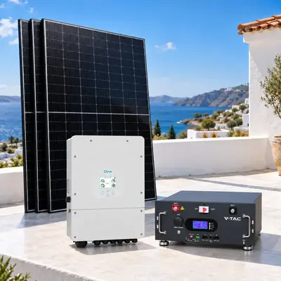 V-TAC Υβριδικό φωτοβολταϊκό σετ 10 kW με inverter DEYE, πάνελ 10 kWp και μπαταρία V-TAC 9,6 kWh