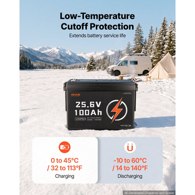 Μπαταρία λιθίου VEVOR 24V 100Ah LiFePO4 4000+ κύκλοι 100A BMS με Bluetooth, μπαταρία λιθίου 2560Wh με προστασία από χαμηλή θερμοκρασία, υποστηρίζει σύνδεση 8P2S, για τροχόσπιτο, κινητήρα συρτής, θαλάσσιο, ηλιακό