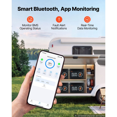 Μπαταρία λιθίου VEVOR 24V 100Ah LiFePO4 4000+ κύκλοι 100A BMS με Bluetooth, μπαταρία λιθίου 2560Wh με προστασία από χαμηλή θερμοκρασία, υποστηρίζει σύνδεση 8P2S, για τροχόσπιτο, κινητήρα συρτής, θαλάσσιο, ηλιακό