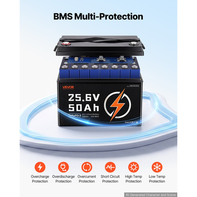 Μπαταρία λιθίου VEVOR 24V 50Ah LiFePO4 4000+ κύκλοι 50A BMS με Bluetooth, μπαταρία λιθίου 1280Wh με προστασία από χαμηλή θερμοκρασία, υποστηρίζει σύνδεση 8P2S, για τροχόσπιτο, κινητήρα συρτής, θαλάσσιο, ηλιακό