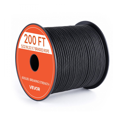Σχοινί Paracord VEVOR 4 mm x 60 m από νάιλον αλεξίπτωτο 550 Tactical, Σχοινί επιβίωσης, βαρέως τύπου 7 κλώνων, υψηλής αντοχής σε σπάσιμο 272 kg, σχοινί πολλαπλών χρήσεων, για υπαίθρια κατασκήνωση και βραχιόλια, μαύρο