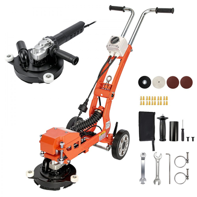 Ηλεκτρικός Τροχός Σκυροδέματος VEVOR 1400W 3700 RPM, Στιλβωτικό Δαπέδου με Βάση το Πίσω Μέρος, Μάρμαρο, Πέτρα, Εποξειδική Στίλβωση Δαπέδου, Δίσκος Λείανσης 18 cm, Ρυθμιζόμενη Λαβή, με Θύρα Αναρρόφησης, Διπλό Σύστημα Έλεγχου Υπολειμμάτων, Πορτοκαλί