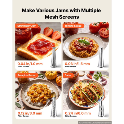 Ηλεκτρικό σουρωτήρι ντομάτας VEVOR 800W Max (Ονομαστική ισχύς: 150W) Σάλτσα παρασκευής, 40 kg/H για πουρέδες, φράουλες, σάλτσα, μηχανή πρέσας ντομάτας από ανοξείδωτο χάλυβα, σήτες 1mm, 1.5mm, 3mm & 6mm, κόκκινο