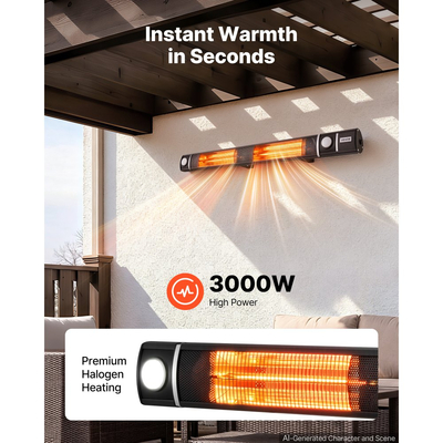 Θερμαντήρας Υπέρυθρης Θέρμανσης VEVOR 3000W Ηλεκτρικός Θερμαντήρας Χώρου με Έλεγχο WiFi Μαύρο, Τηλεχειριστήριο & Μηχανικό Διακόπτη, 3 Ρυθμίσεις Θέρμανσης, Κράμα Αλουμινίου, IP55 Ανθεκτικός στο Νερό για Αίθρια, Κήπους, Μπαλκόνια Εξωτερικού Χώρου