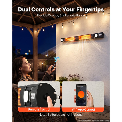 Θερμαντήρας Υπέρυθρης Θέρμανσης VEVOR 3000W Ηλεκτρικός Θερμαντήρας Χώρου με Έλεγχο WiFi Μαύρο, Τηλεχειριστήριο & Μηχανικό Διακόπτη, 3 Ρυθμίσεις Θέρμανσης, Κράμα Αλουμινίου, IP55 Ανθεκτικός στο Νερό για Αίθρια, Κήπους, Μπαλκόνια Εξωτερικού Χώρου