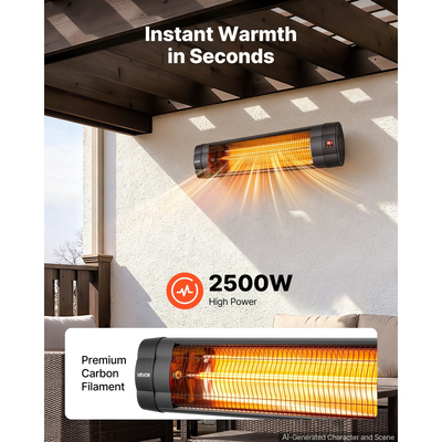 Θερμαντήρας Υπέρυθρης Θερμάστρας VEVOR 2500W Ηλεκτρικός Θερμαντήρας Χώρου 3 Ρυθμίσεις Θέρμανσης Μαύρο, Τηλεχειριστήριο & Χειριστήριο Πίνακα, Χρονοδιακόπτης 24 Ωρών, Υλικό PP Premium, Ομοιόμορφη Ζεστασιά για Αίθρια, Αυλές, Μπαλκόνια Εξωτερικής Χρήσης