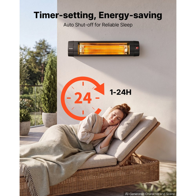 Θερμαντήρας Υπέρυθρης Θερμάστρας VEVOR 2500W Ηλεκτρικός Θερμαντήρας Χώρου 3 Ρυθμίσεις Θέρμανσης Μαύρο, Τηλεχειριστήριο & Χειριστήριο Πίνακα, Χρονοδιακόπτης 24 Ωρών, Υλικό PP Premium, Ομοιόμορφη Ζεστασιά για Αίθρια, Αυλές, Μπαλκόνια Εξωτερικής Χρήσης
