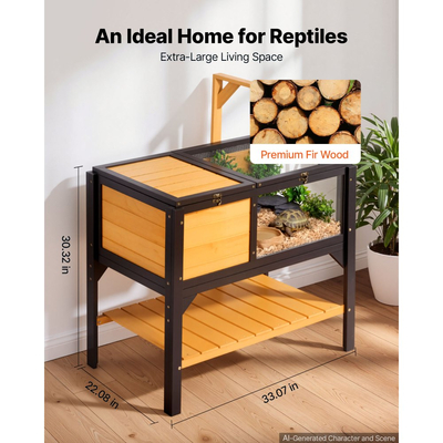 VEVOR Tortoise Habitat Ξύλινο Σπίτι Χελωνονιντζών 2 Δωματίων με Ράφι Αποθήκευσης, για Μικρά Ζώα Εσωτερικού Χώρου & Εξωτερικού Χώρου, Βάση Φωτισμού, Κλουβί για Μεγάλες Χελώνες & Ερπετά με Ανοιγόμενη Στέγη, Ακρυλικό Παράθυρο Παρατήρησης