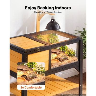 VEVOR Tortoise Habitat Ξύλινο Σπίτι Χελωνονιντζών 2 Δωματίων με Ράφι Αποθήκευσης, για Μικρά Ζώα Εσωτερικού Χώρου & Εξωτερικού Χώρου, Βάση Φωτισμού, Κλουβί για Μεγάλες Χελώνες & Ερπετά με Ανοιγόμενη Στέγη, Ακρυλικό Παράθυρο Παρατήρησης