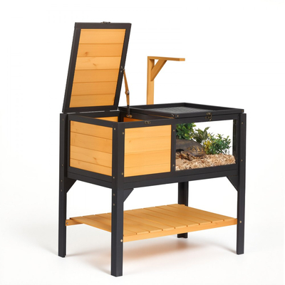 VEVOR Tortoise Habitat Ξύλινο Σπίτι Χελωνονιντζών 2 Δωματίων με Ράφι Αποθήκευσης, για Μικρά Ζώα Εσωτερικού Χώρου & Εξωτερικού Χώρου, Βάση Φωτισμού, Κλουβί για Μεγάλες Χελώνες & Ερπετά με Ανοιγόμενη Στέγη, Ακρυλικό Παράθυρο Παρατήρησης