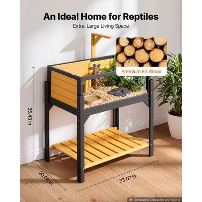 VEVOR Tortoise Habitat Ξύλινο Σπίτι Χελωνονιντζών 2 Δωματίων Εντοιχισμένη Βάση Φωτισμού, για Μικρά Ζώα Εσωτερικού Χώρου & Εξωτερικού Χώρου, Ράφι Αποθήκευσης, Μεγάλο Κλουβί για Χελώνες & Ερπετά με Ανοιγόμενη Στέγη & Παράθυρο Παρατήρησης