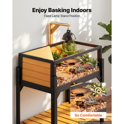 VEVOR Tortoise Habitat Ξύλινο Σπίτι Χελωνονιντζών 2 Δωματίων Εντοιχισμένη Βάση Φωτισμού, για Μικρά Ζώα Εσωτερικού Χώρου & Εξωτερικού Χώρου, Ράφι Αποθήκευσης, Μεγάλο Κλουβί για Χελώνες & Ερπετά με Ανοιγόμενη Στέγη & Παράθυρο Παρατήρησης