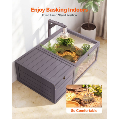 VEVOR Tortoise Habitat Ξύλινο Σπίτι Χελωνονιντζών 2 Δωματίων με Συρόμενο Δίσκο, για Μικρά Ζώα Εσωτερικού & Εξωτερικού Χώρου, Βάση Φωτιστικού, Κλουβί Ερπετών για Μεγάλες Χελώνες με Ανοιγόμενη Οροφή, Ακρυλικό Παράθυρο Παρατήρησης