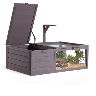 VEVOR Tortoise Habitat Ξύλινο Σπίτι Χελωνονιντζών 2 Δωματίων με Συρόμενο Δίσκο, για Μικρά Ζώα Εσωτερικού & Εξωτερικού Χώρου, Βάση Φωτιστικού, Κλουβί Ερπετών για Μεγάλες Χελώνες με Ανοιγόμενη Οροφή, Ακρυλικό Παράθυρο Παρατήρησης